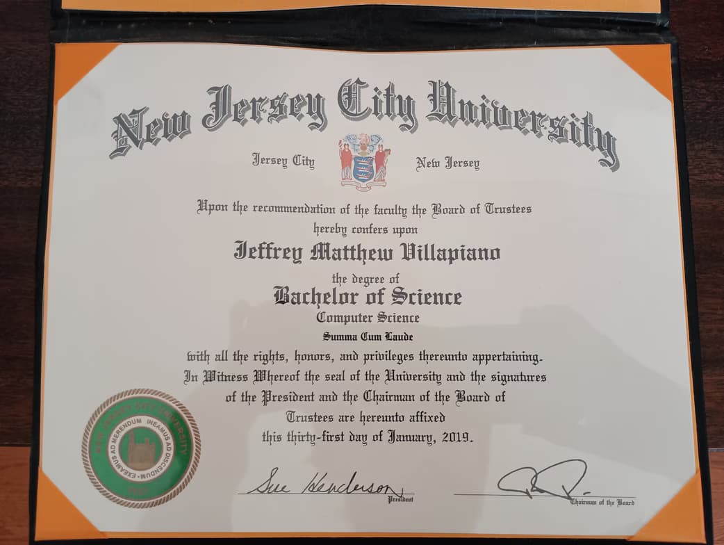 Verified degree or teaching certification of Jeffrey 
