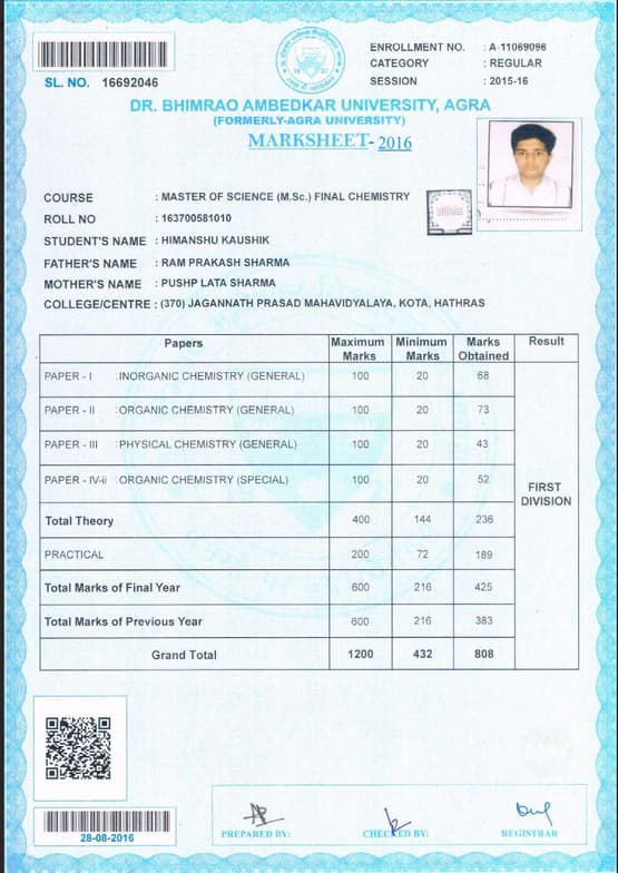 Verified degree or teaching certification of Himanshu 