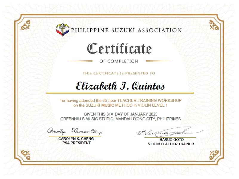 Verified degree or teaching certification of Elizabeth 