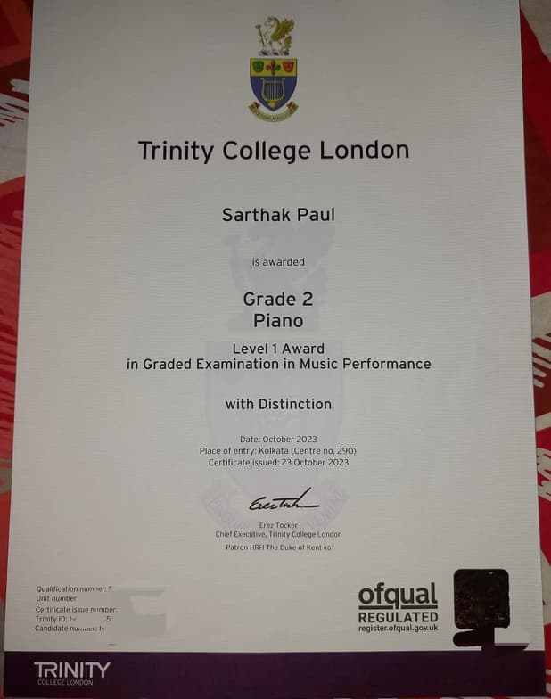 Verified degree or teaching certification of Sarthak 