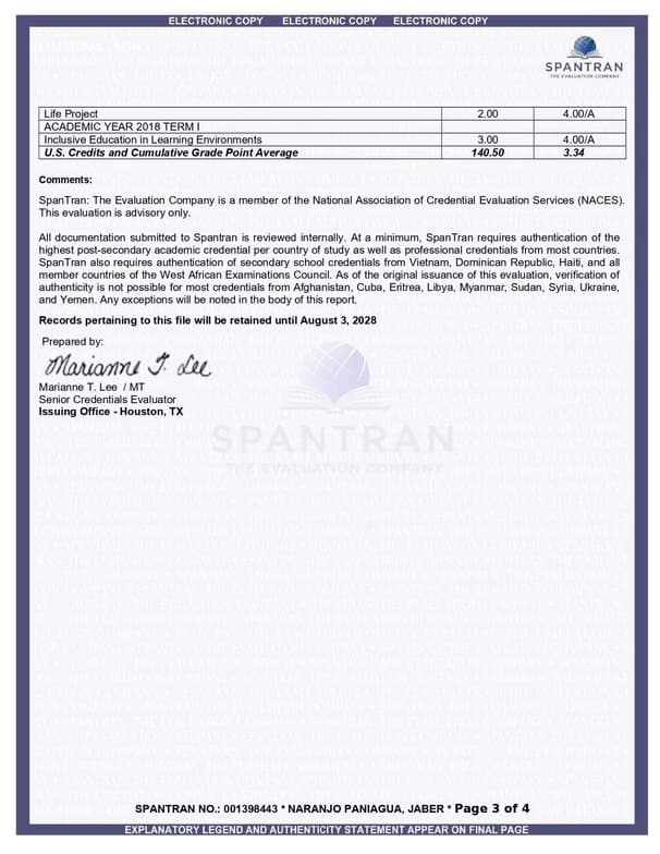 Verified degree or teaching certification of Alejandro 