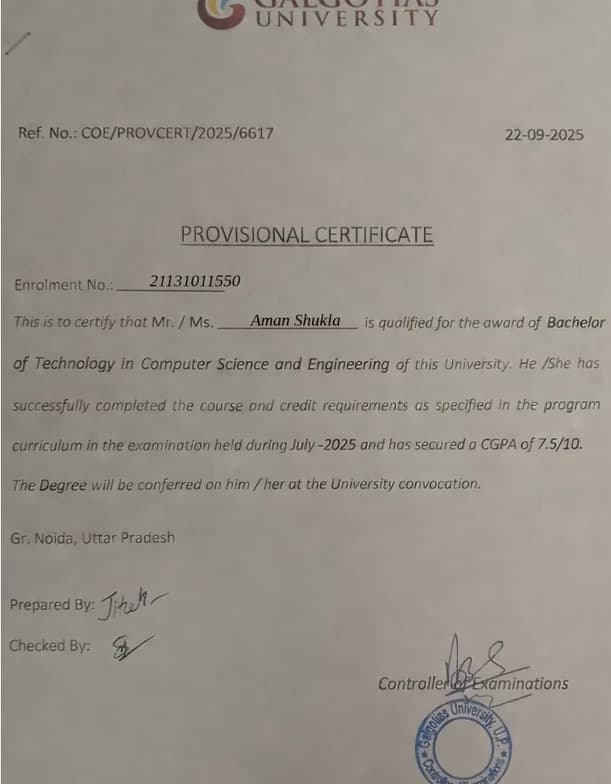 Verified degree or teaching certification of AMAN  
