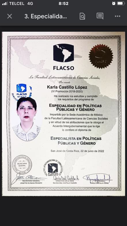 Verified degree or teaching certification of Karla 
