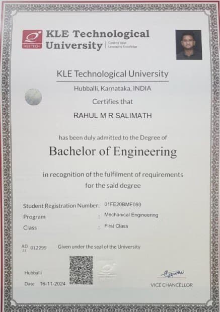Verified degree or teaching certification of Rahul 