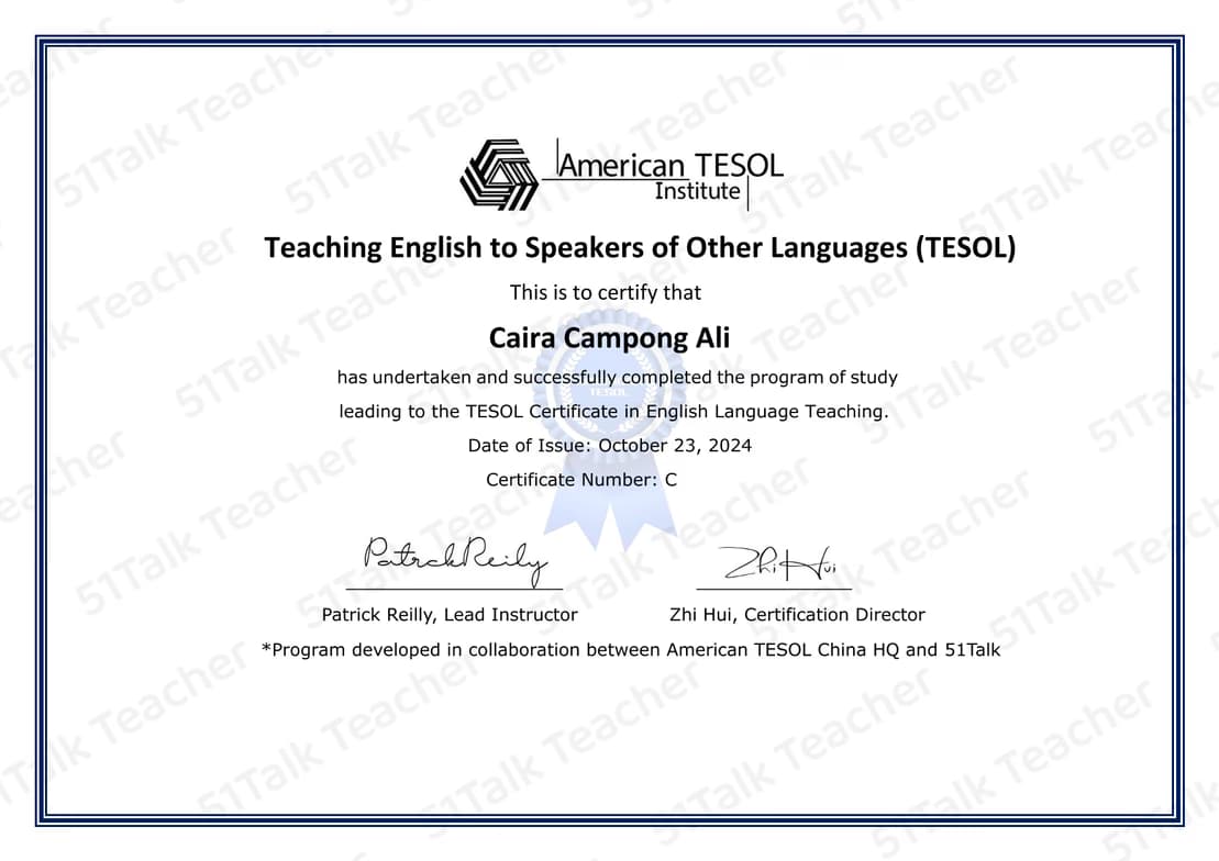 Verified degree or teaching certification of CAIRA 