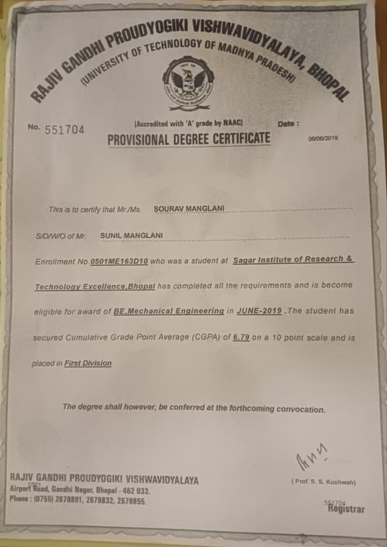 Verified degree or teaching certification of Sourav  