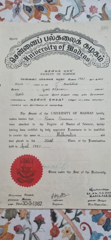 Verified degree or teaching certification of Punam 