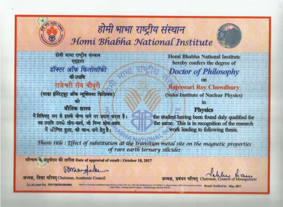 Verified degree or teaching certification of RAJESWARI 