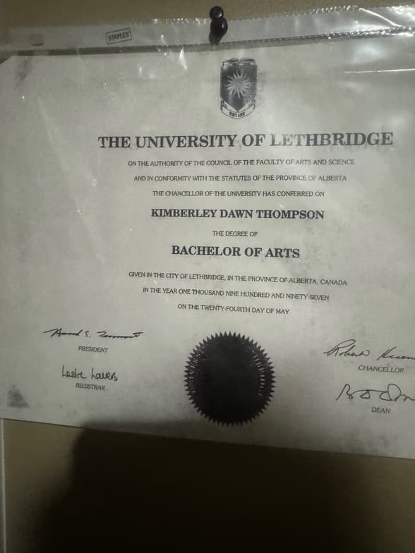 Verified degree or teaching certification of K 