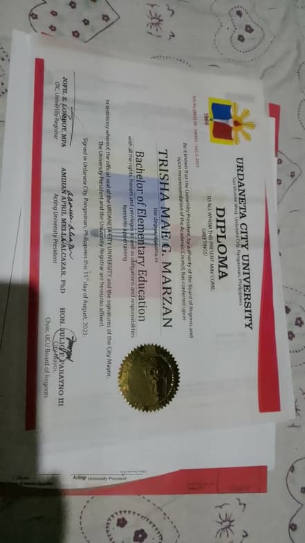 Verified degree or teaching certification of Trisha Mae 