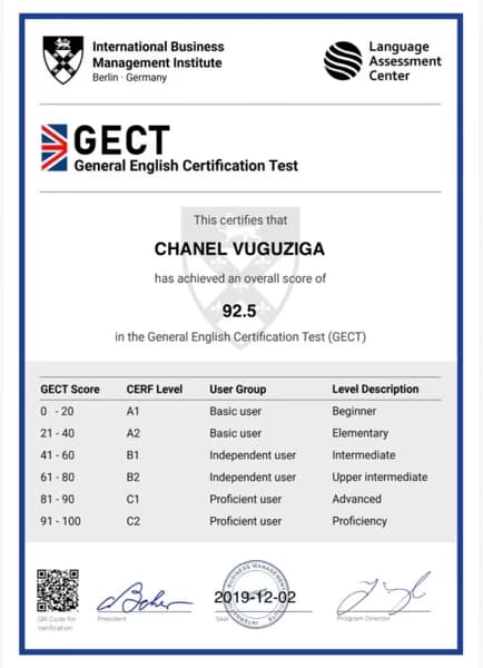 Verified degree or teaching certification of Chanel  