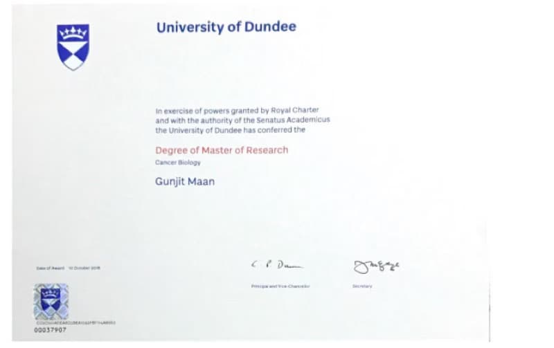 Verified degree or teaching certification of Gunjit 