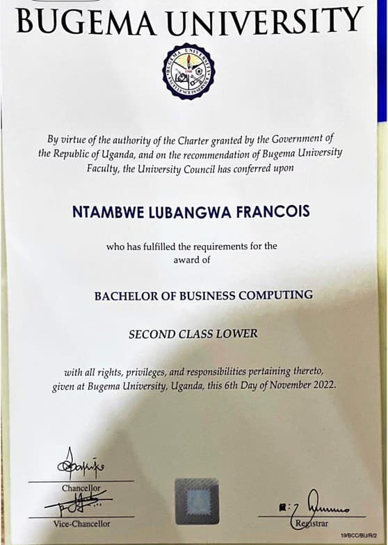 Verified degree or teaching certification of Francois 