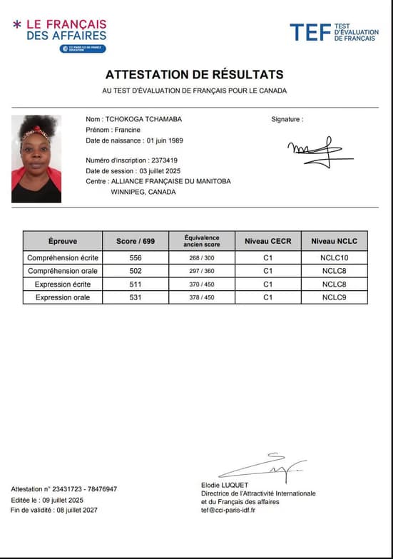 Verified degree or teaching certification of Francine 