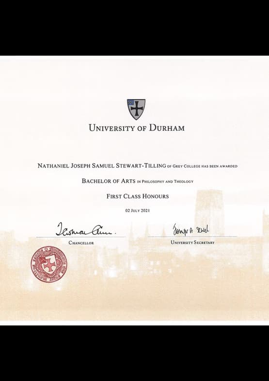 Verified degree or teaching certification of Nathaniel 