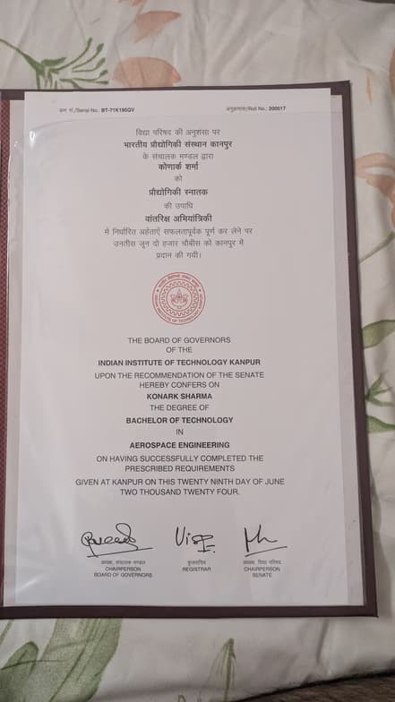 Verified degree or teaching certification of Konark  