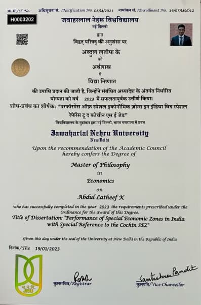 Verified degree or teaching certification of Abdul 