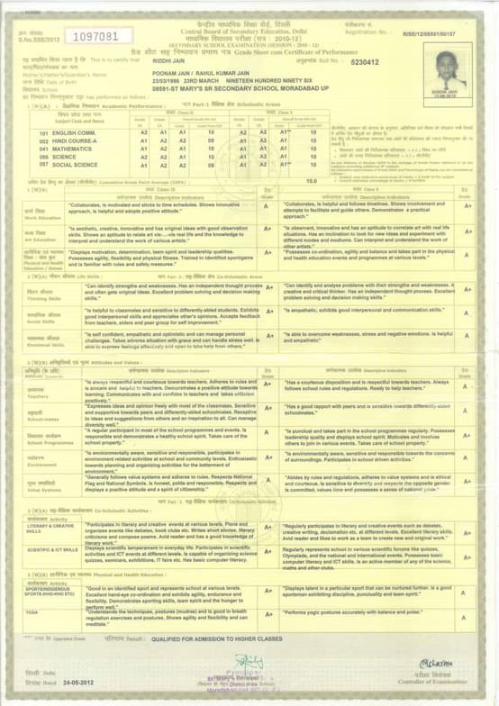 Verified degree or teaching certification of Riddhi 