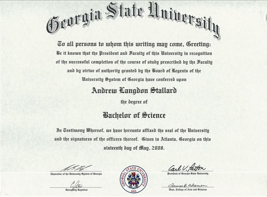 Verified degree or teaching certification of Andrew  