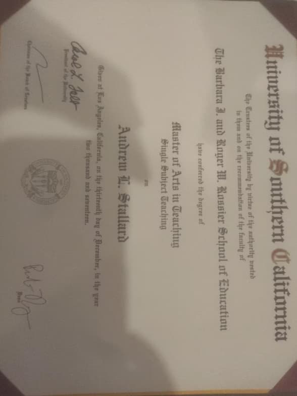 Verified degree or teaching certification of Andrew  