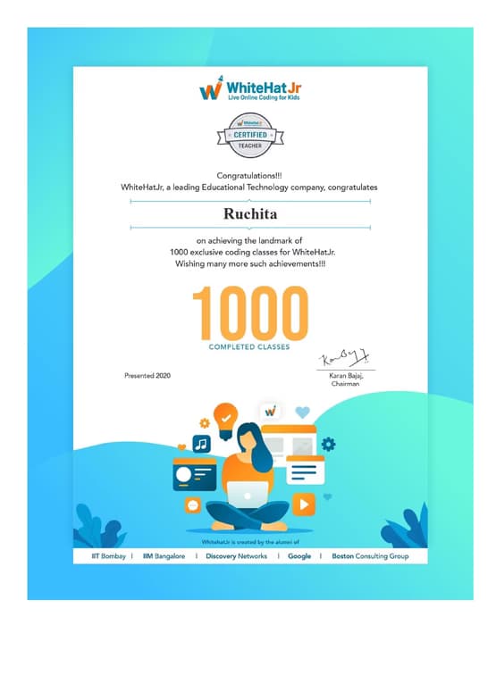 Verified degree or teaching certification of Ruchita 