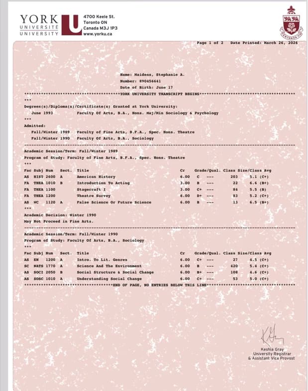 Verified degree or teaching certification of Stephanie  