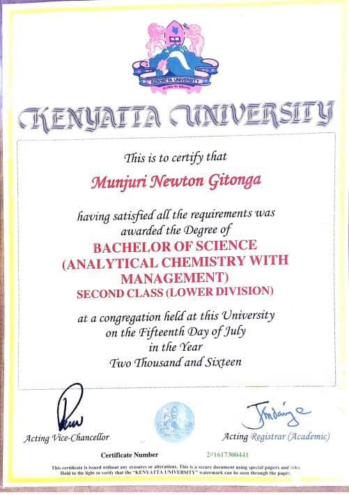 Verified degree or teaching certification of Newton 