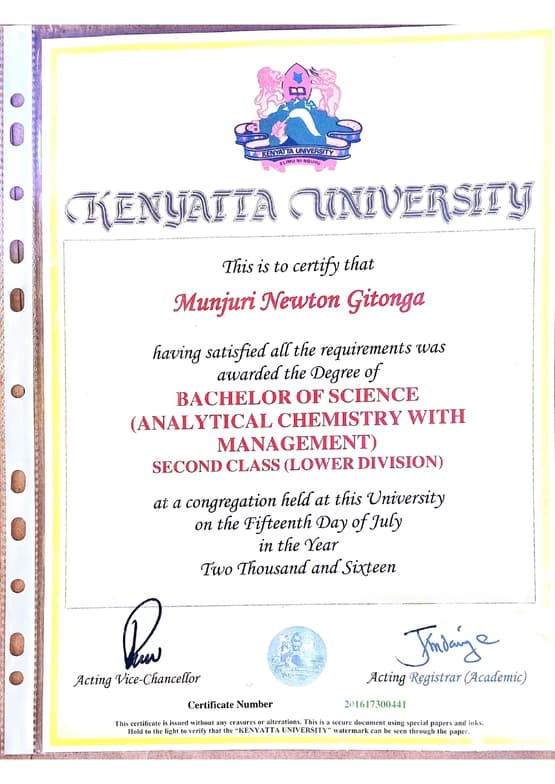 Verified degree or teaching certification of Newton 