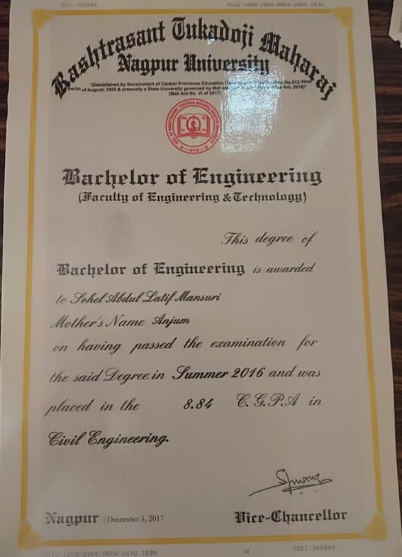 Verified degree or teaching certification of Sohel 