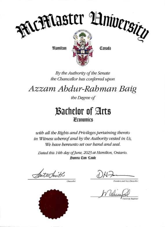 Verified degree or teaching certification of Azzam 