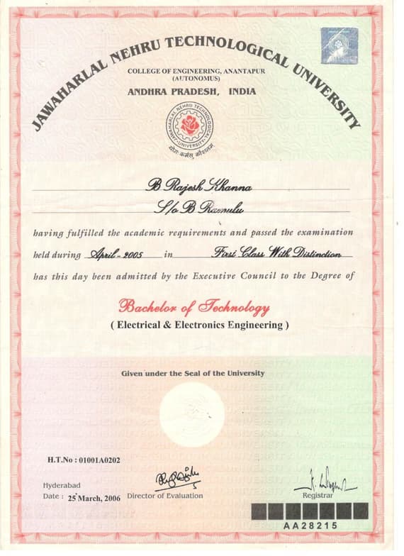Verified degree or teaching certification of RAJESH 