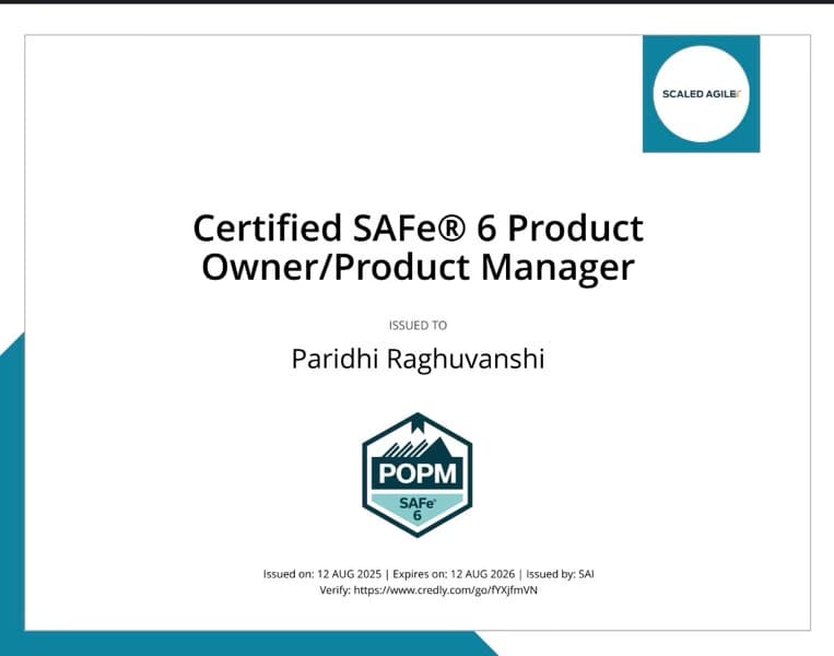 Verified degree or teaching certification of Paridhi 