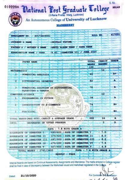 Verified degree or teaching certification of SHIFALI 