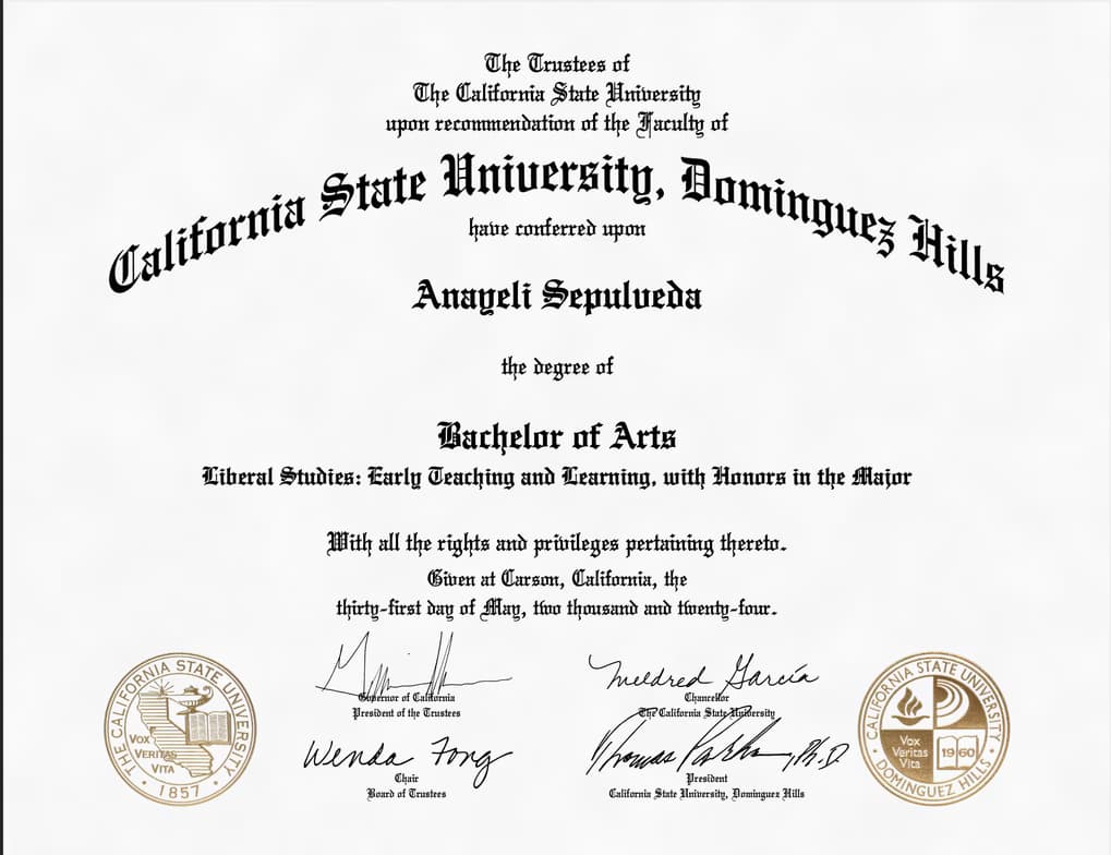Verified degree or teaching certification of Anayeli  