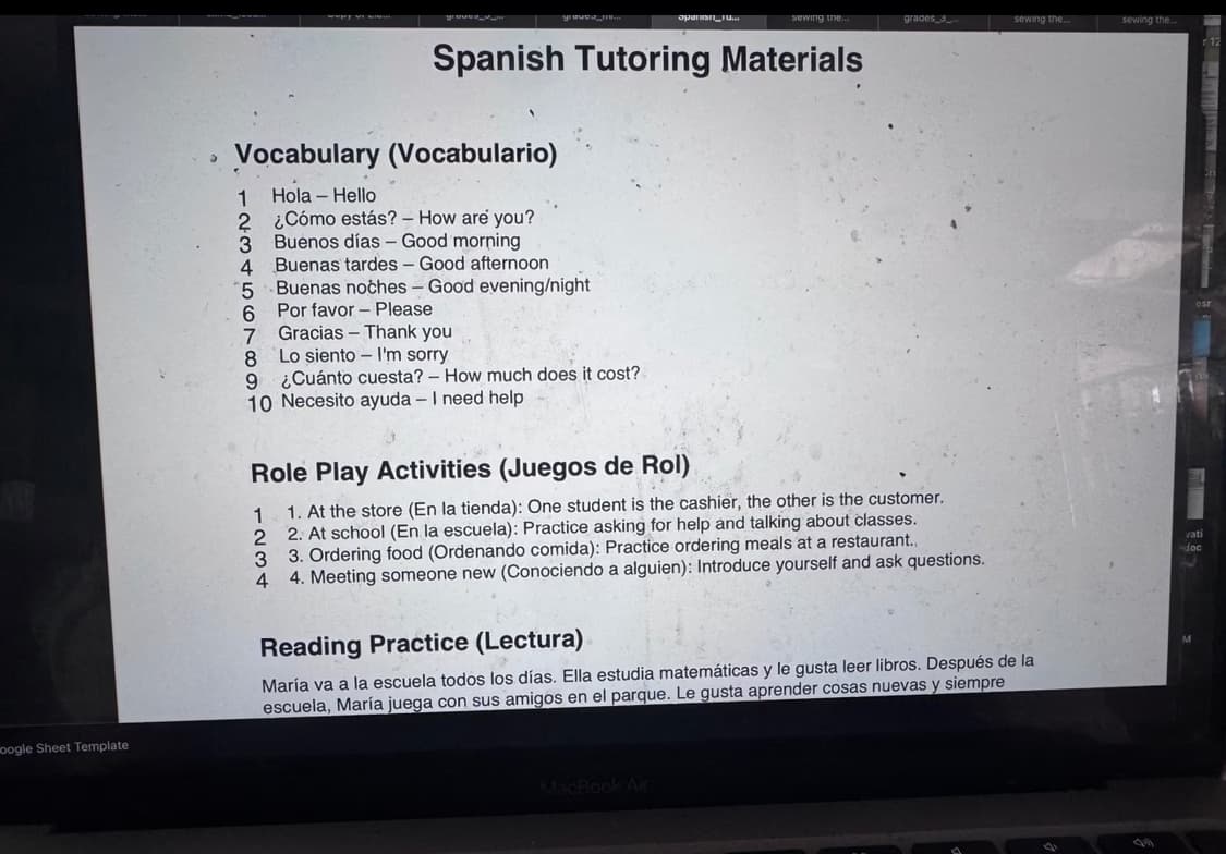 Spanish learning materials by Anayeli  