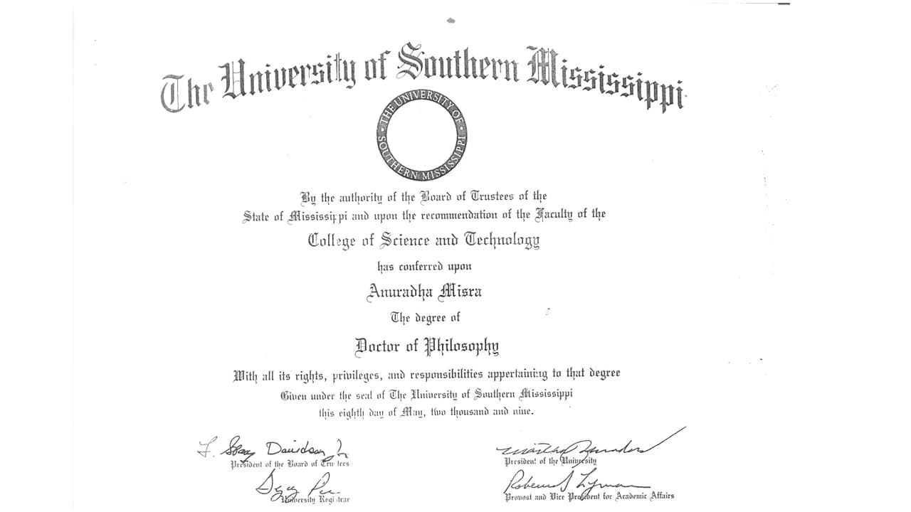 Verified degree or teaching certification of Anuradha 