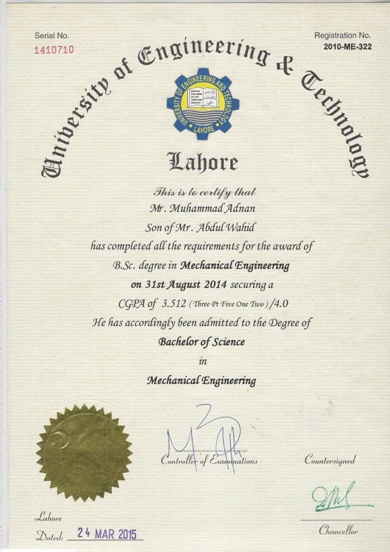 Verified degree or teaching certification of Muhammad 