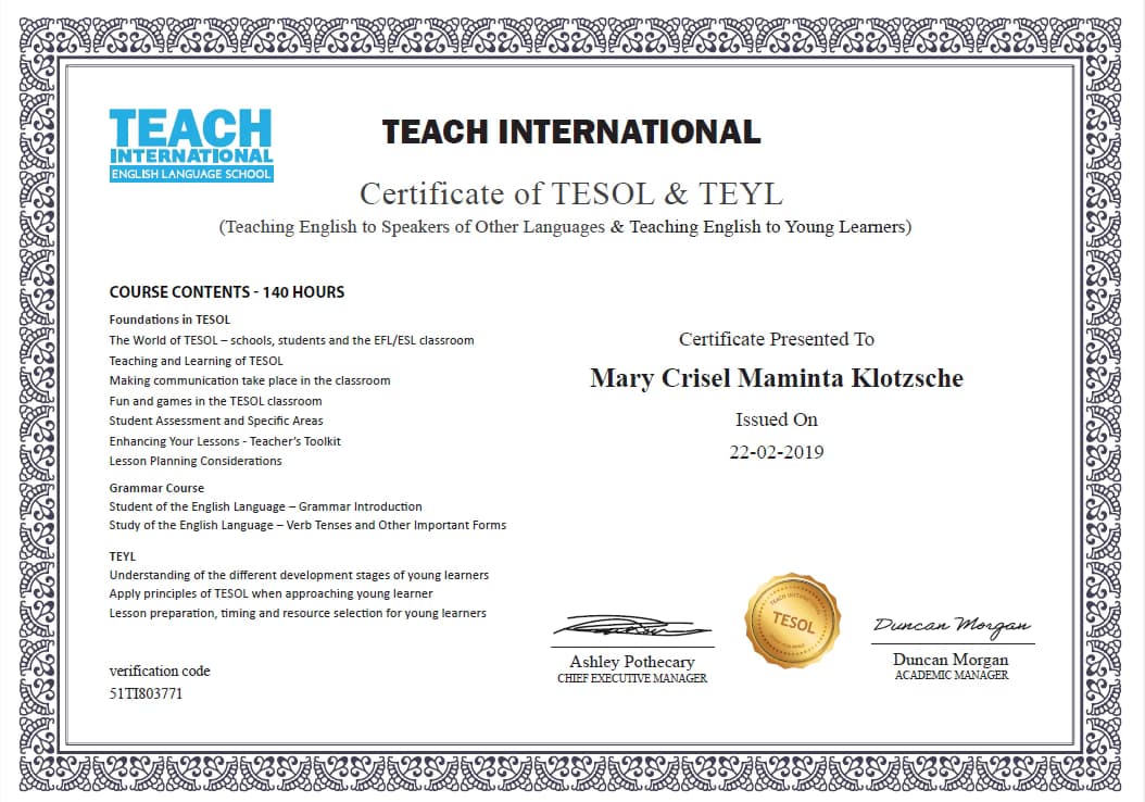 Verified degree or teaching certification of Mary Crisel 