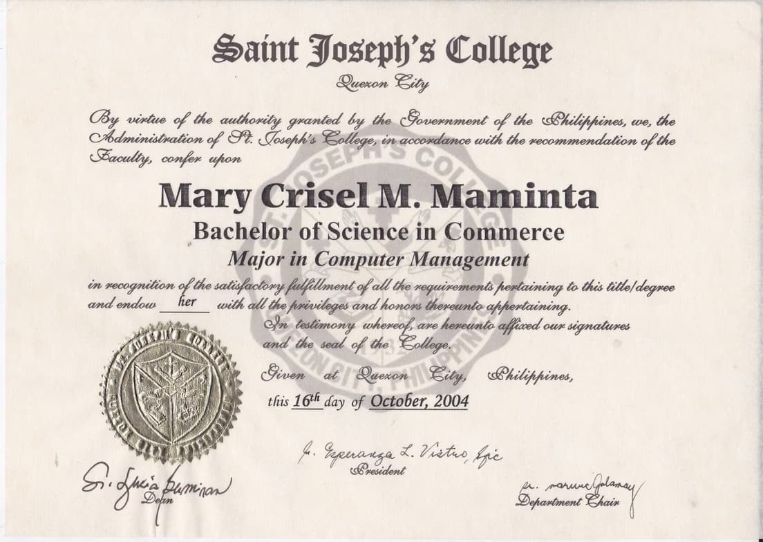 Graduation ceremony photo of Mary Crisel 