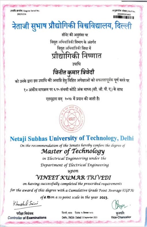 Verified degree or teaching certification of Vineet 