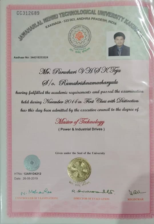 Verified degree or teaching certification of Paruchuri 