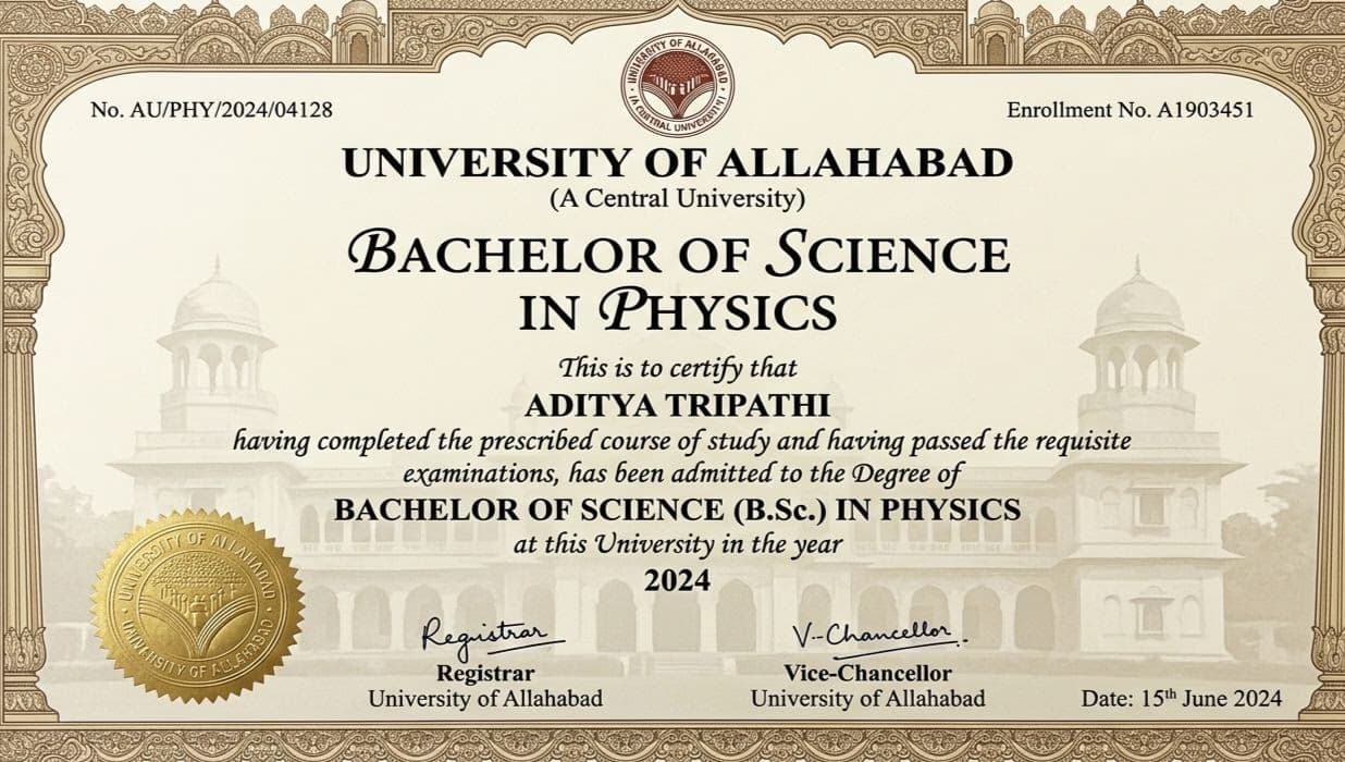 Verified degree or teaching certification of Aditya  