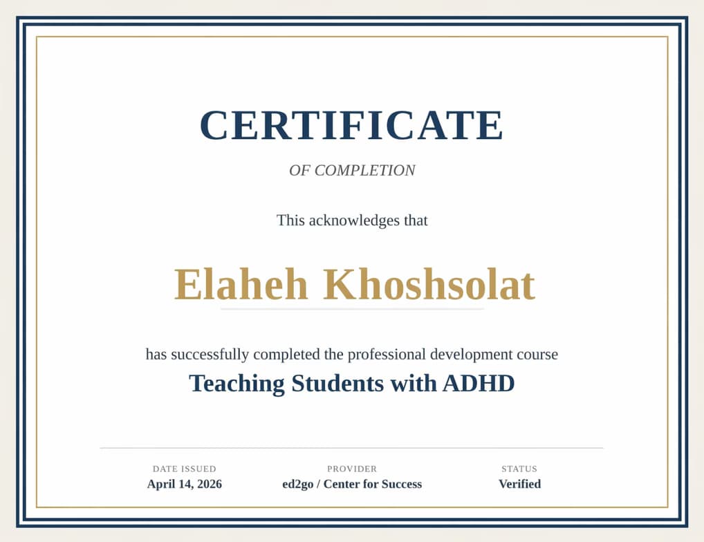 Verified degree or teaching certification of Elaheh 