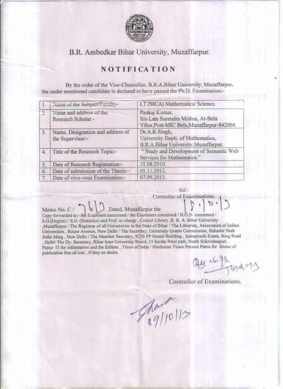 Verified degree or teaching certification of Pankaj 