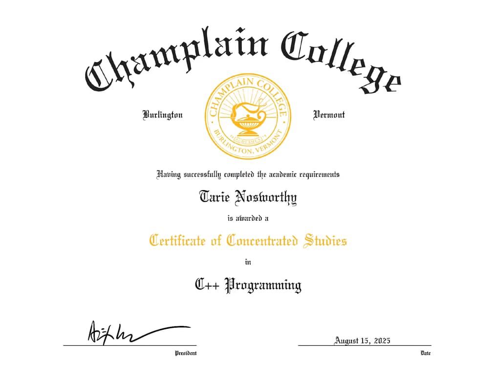 Verified degree or teaching certification of Tarie 