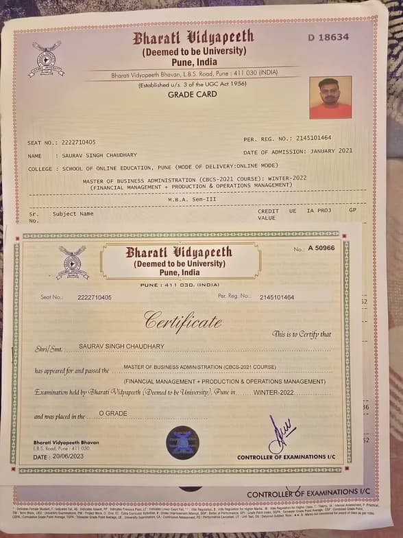 Verified degree or teaching certification of Saurav Singh 
