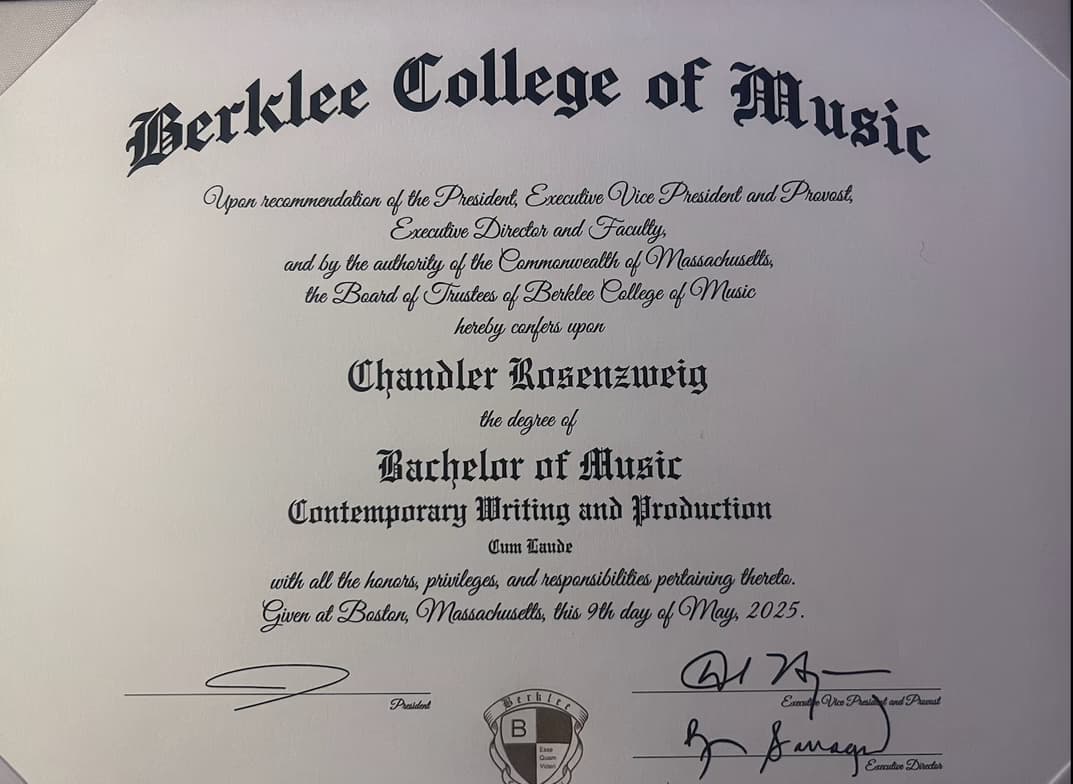 Verified degree or teaching certification of Chandler 