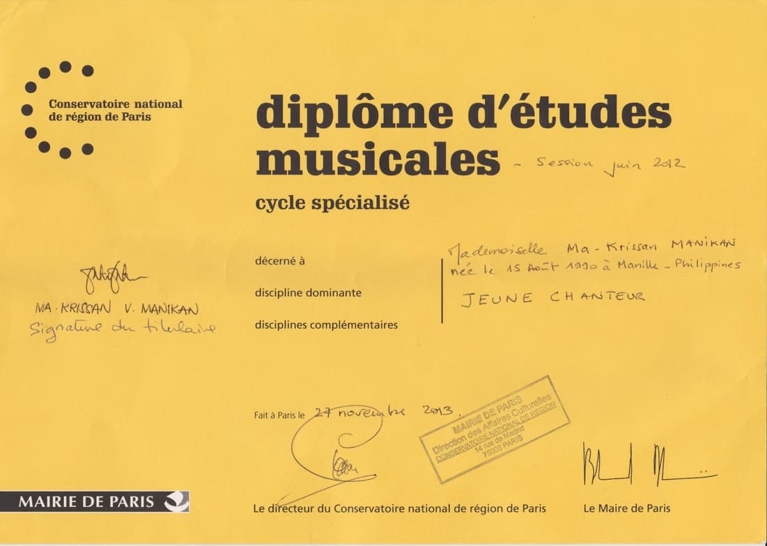 Verified degree or teaching certification of Krissan 