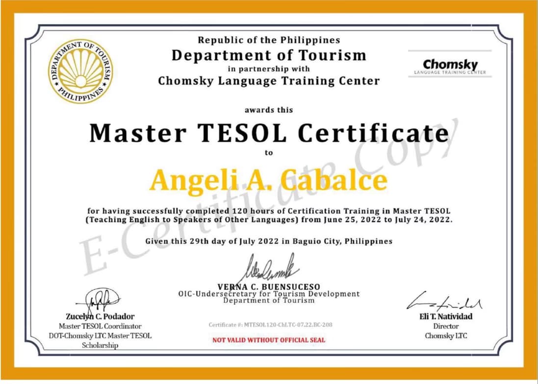 Verified degree or teaching certification of Angeli 