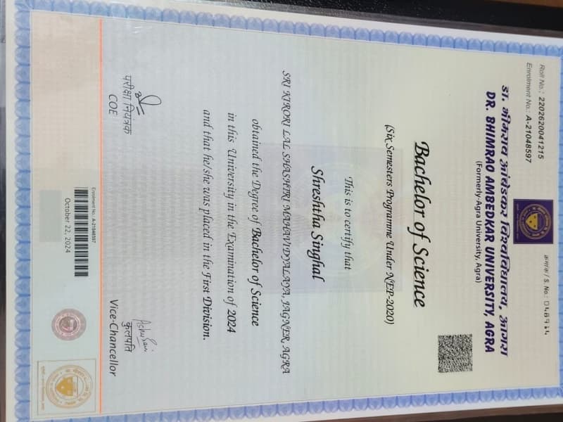 Verified degree or teaching certification of Shreshtha  